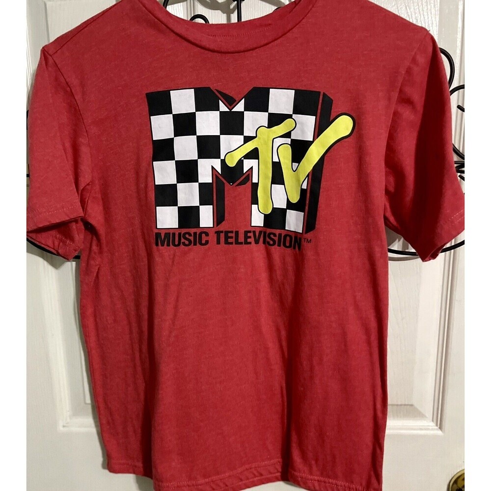 MTV Music Television SS Checkered T-Shirt Red Youth Boys XL 14-16